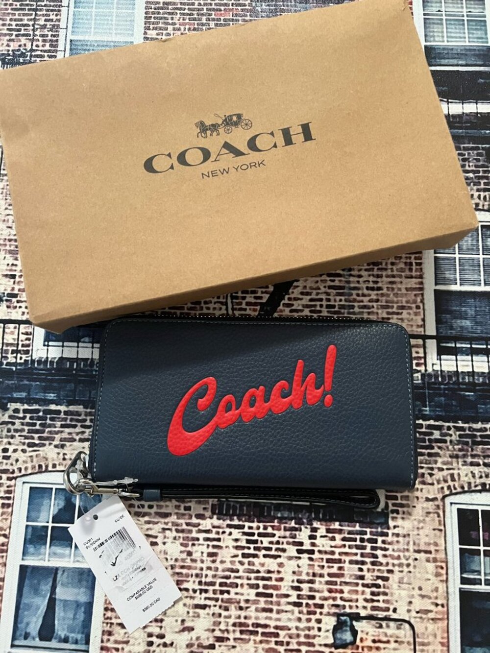 dark blue Coach Long Zip Around Wallet With Coach Graphic (Style No. CU381)